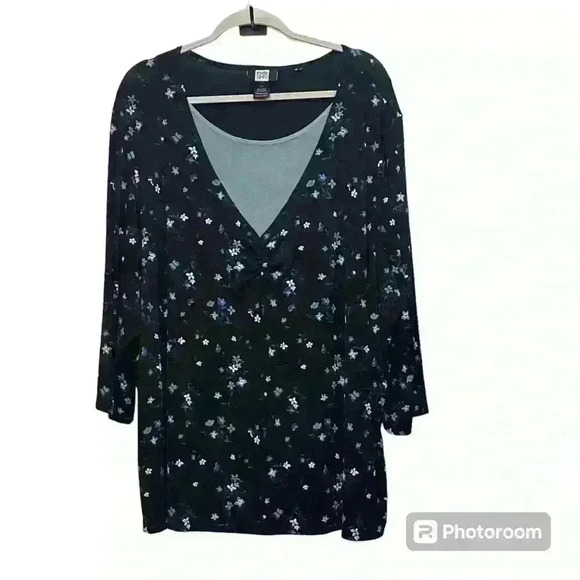 4X Blue Floral Print Top with Double Lining - Picture 1 of 2